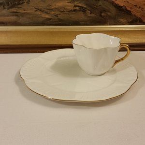 Shelley Cup and Snack/Dessert Plate White With Gold Trim New